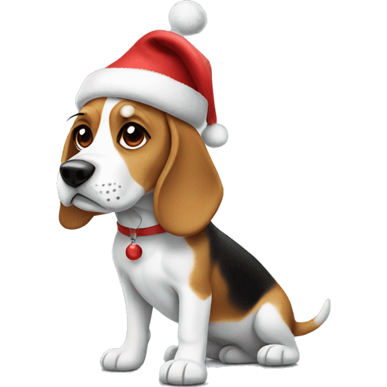 Beagle with Christmas hat emoji