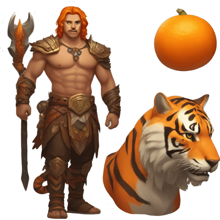 diablo 4 male barbarian and his orange tiger mount emoji