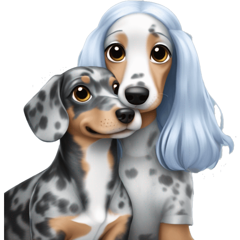 dapple blue merle dachshund with one eye blue blonde girl hugging emoji