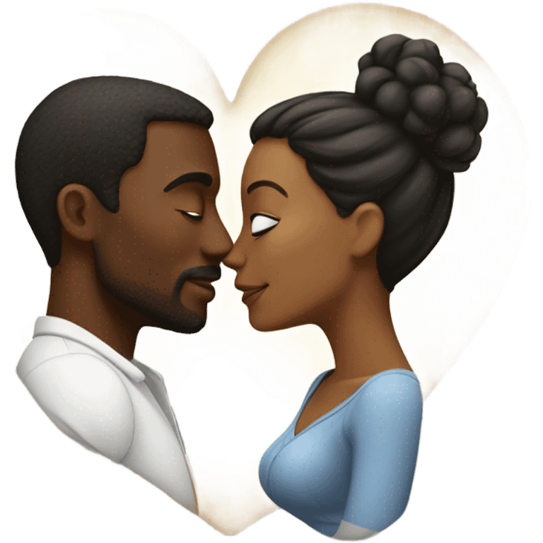 Black husband and wife in a heart kiss emoji