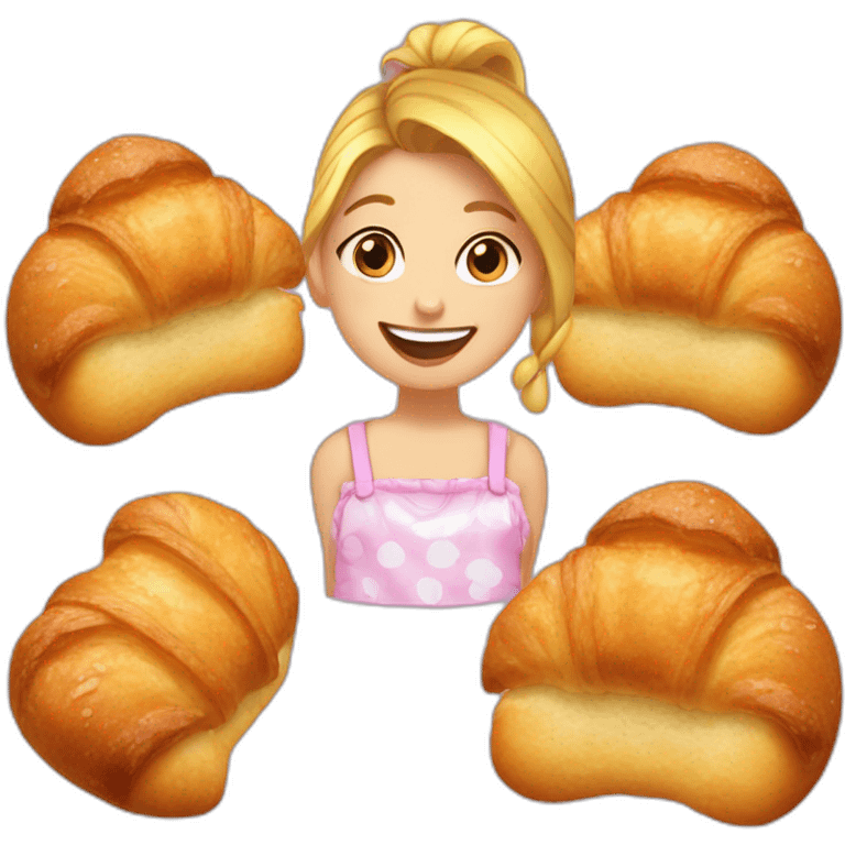 Tête petite fille avec 3 couettes qui mange un croissant  emoji