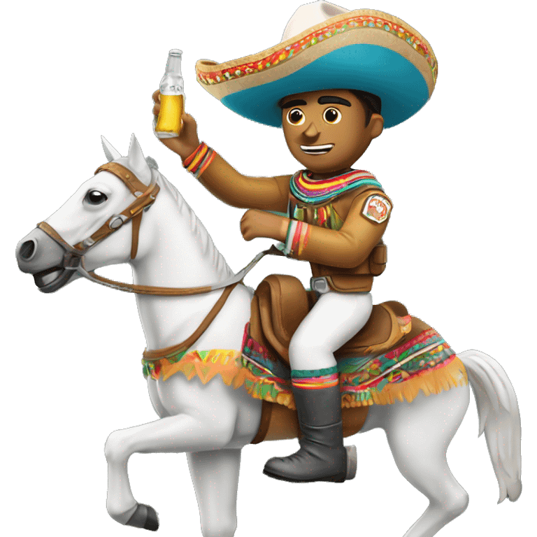 Mexican Astronout with a Corona Beer and a Mexican Sombrero riding a mexican horse  emoji