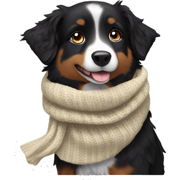 Small black australian shepherd dog wearing a knit scarf emoji