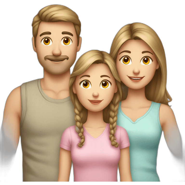 Caucasian-Mom-dad-daughter-cats emoji