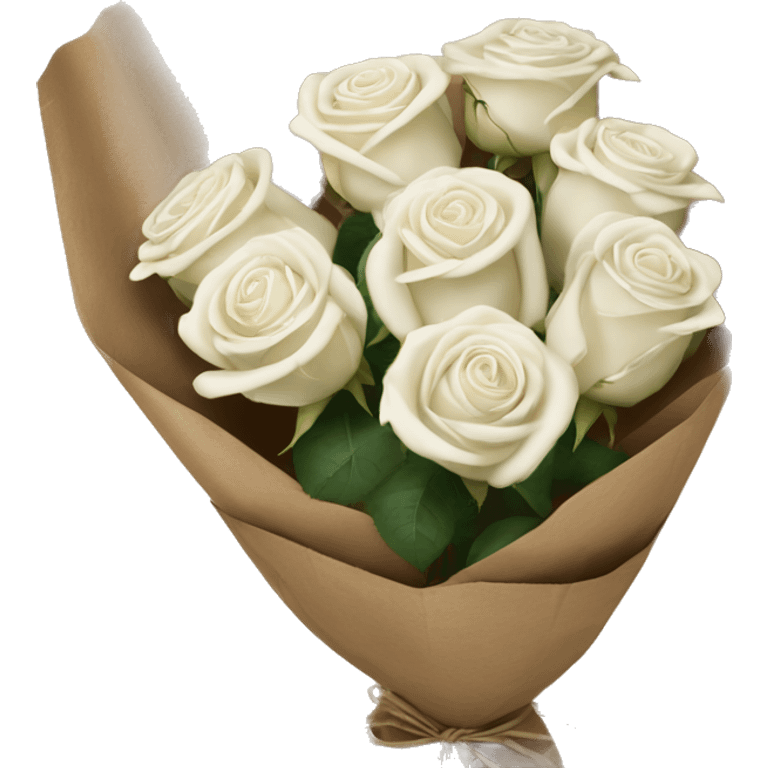 white roses bouquet in brown paper emoji