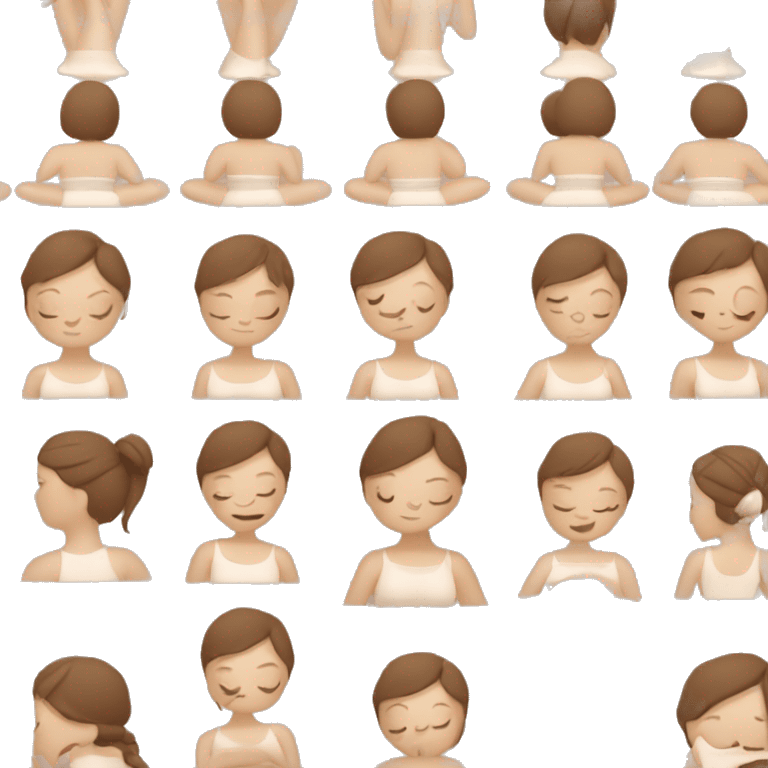 White Girl with brown hair doing padmasana in beige tight yoga suit emoji