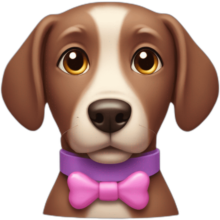 a purple dog with a brown nose and a pink collar with a bone eat cake emoji