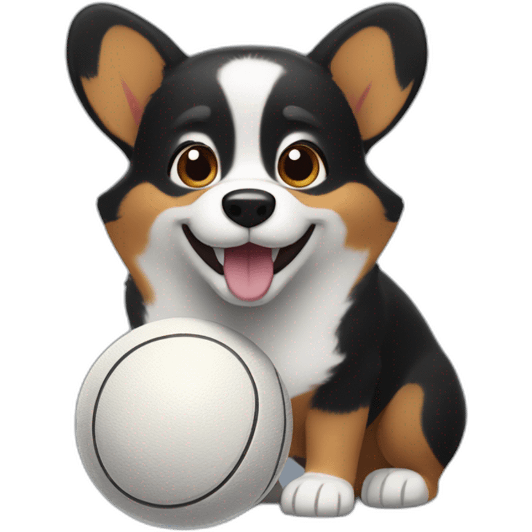 Black corgi Pixar style with a Big tenis ball emoji