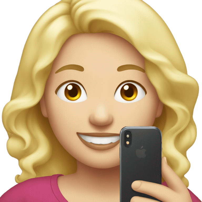 overweight blondie woman happy with a smartphone on hands emoji