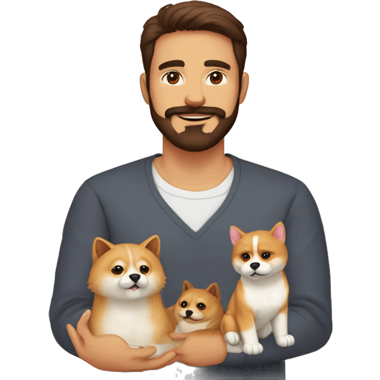 1 man spanish brown litle beard and 1 man darker from Colombia, 2 persian cats and 1 shiba inu dog emoji