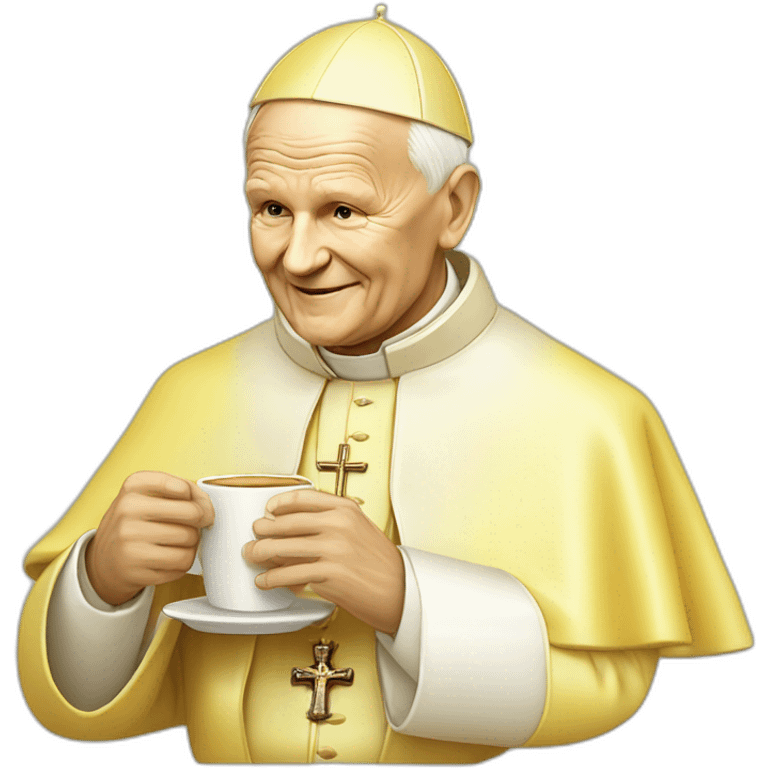 pope John Paul II yellow hue drinking cofee emoji