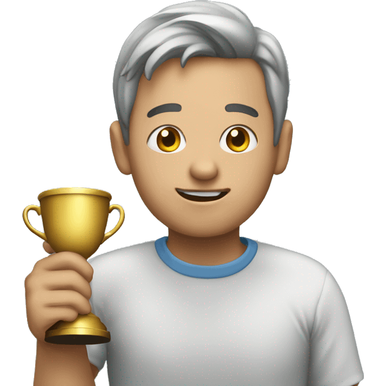 a person holding the cup for the first place in his hands 
 emoji