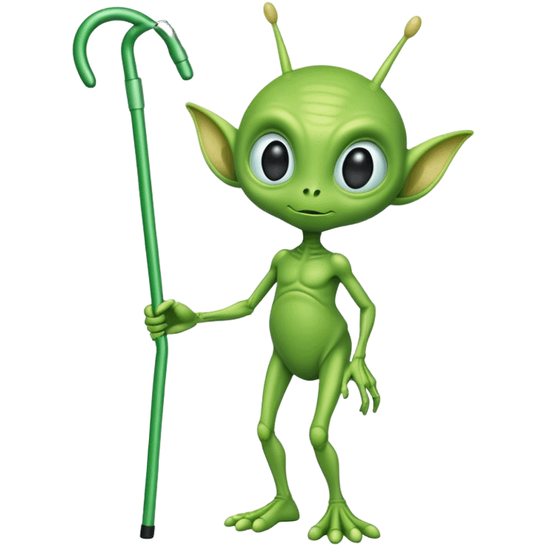 Green alien with antennas using a cane emoji