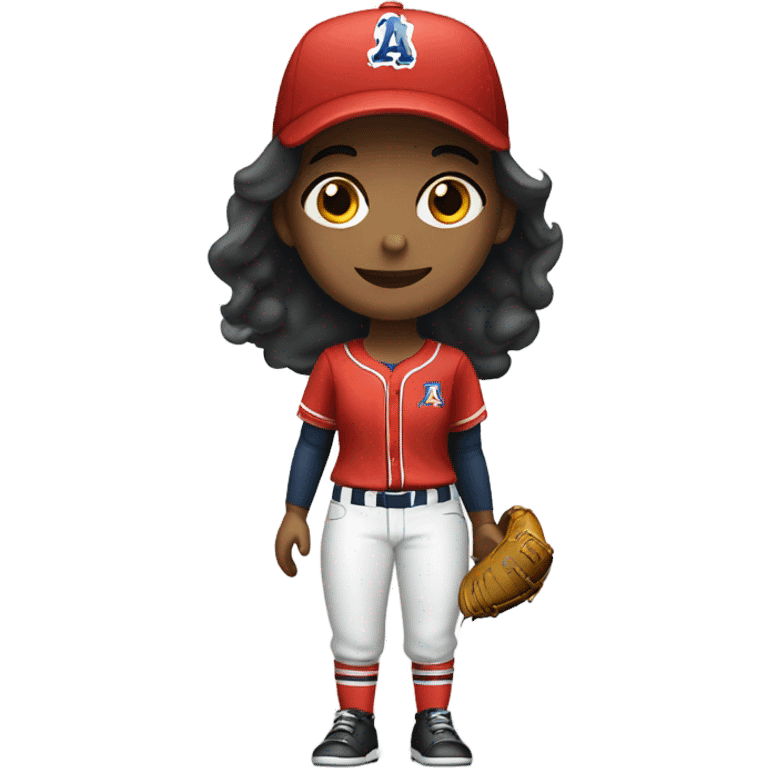 A girl who wearing baseball uniform and ballcap emoji