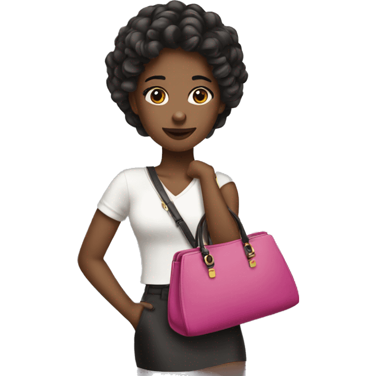 a girl wearing a lot of makeup holding a handbag emoji