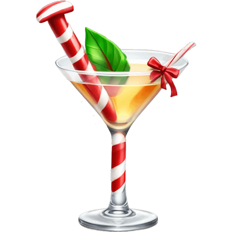 cocktail in a martini glass with a candy cane and a red bow on the stem  emoji