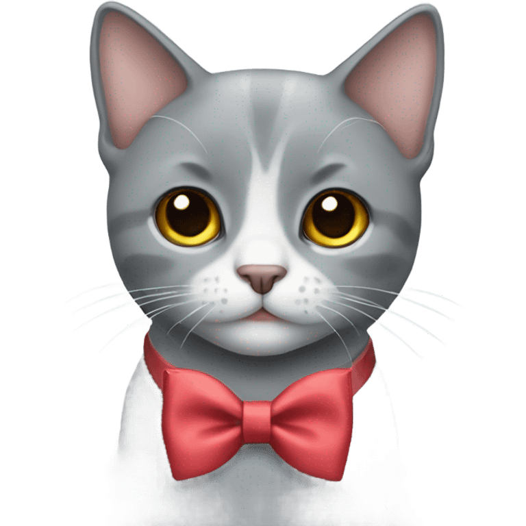 Grey cute cat with bow tie emoji