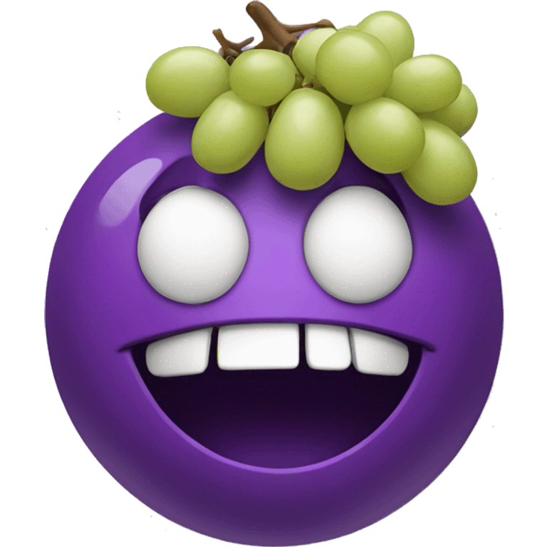 a purple ball with a mouth eating some grapes emoji