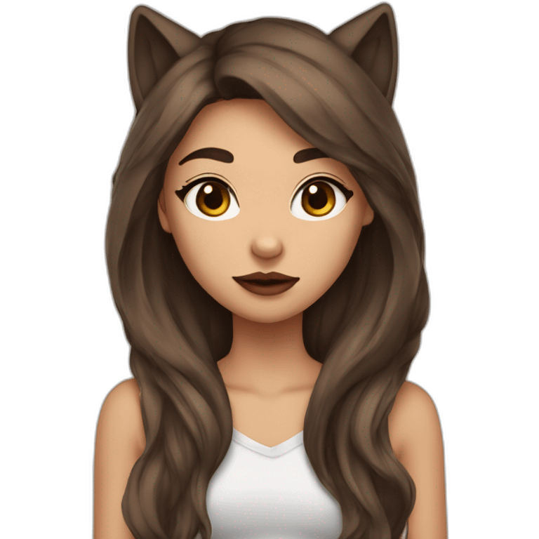  girl brown long hair lipstick wolf ears  emoji