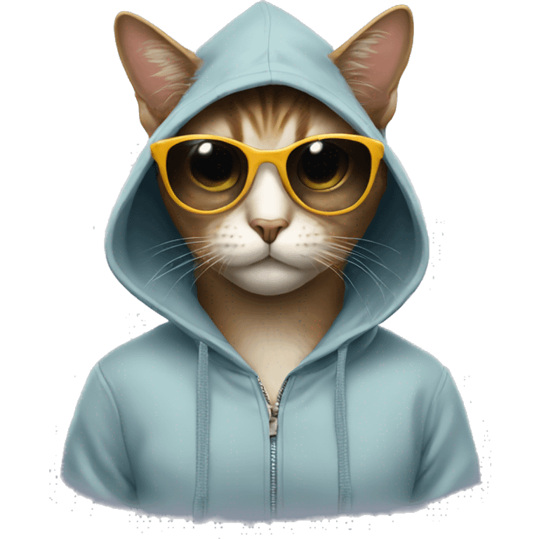 Cat wearing hoodie and sunglasses emoji