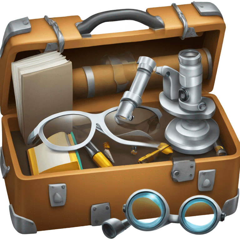 toolbox for scientist with a book, glasses, microscope emoji