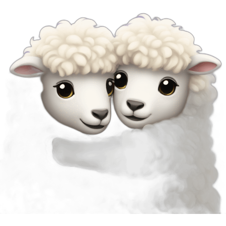 Two fluffy sheep hugging  emoji