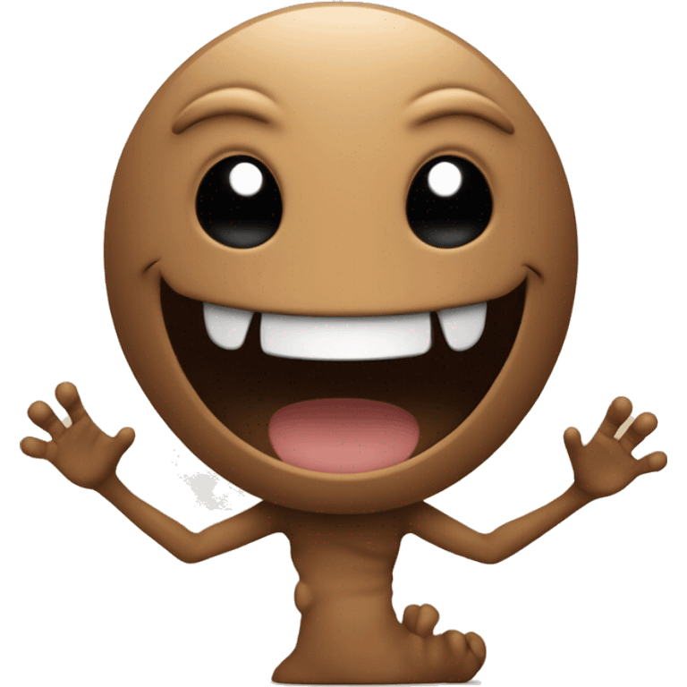 a smiling emoji, with shaking hand, in brown color, interpreting an alien creature emoji