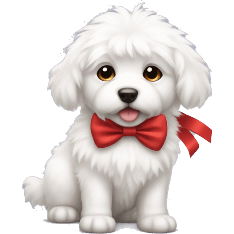 White fluffy puppy with red bow emoji