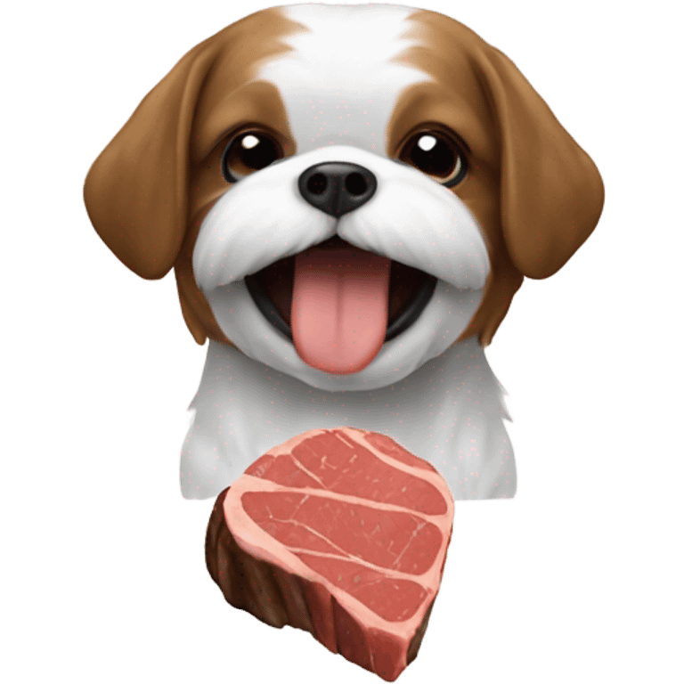 Shitzu eating a steak emoji