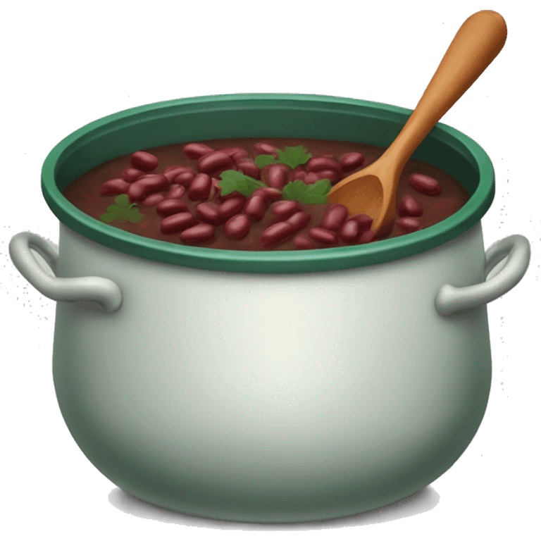 Large pot of dark green stew with red kidney beans and ladle emoji