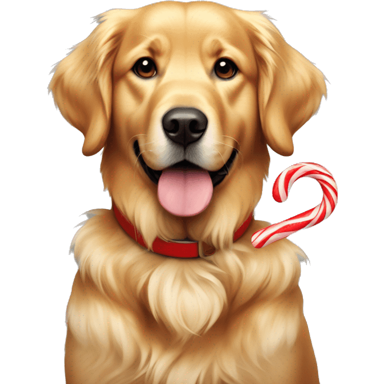 Golden retriever with a candy cane collar emoji