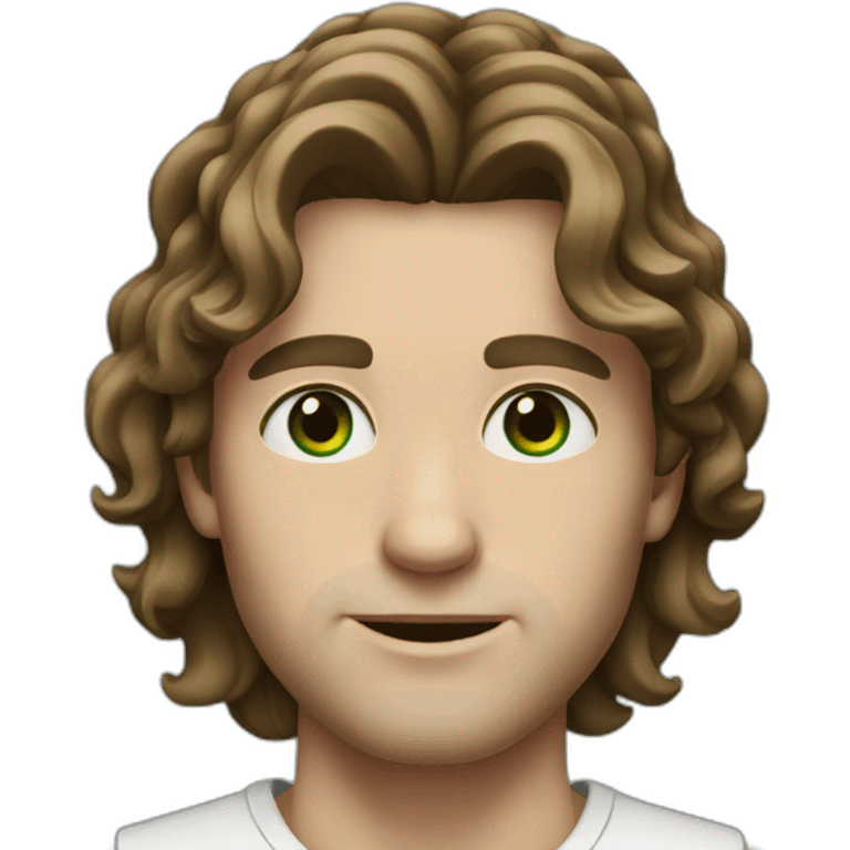 White man with dark green eyes, with long wavy brown hair emoji