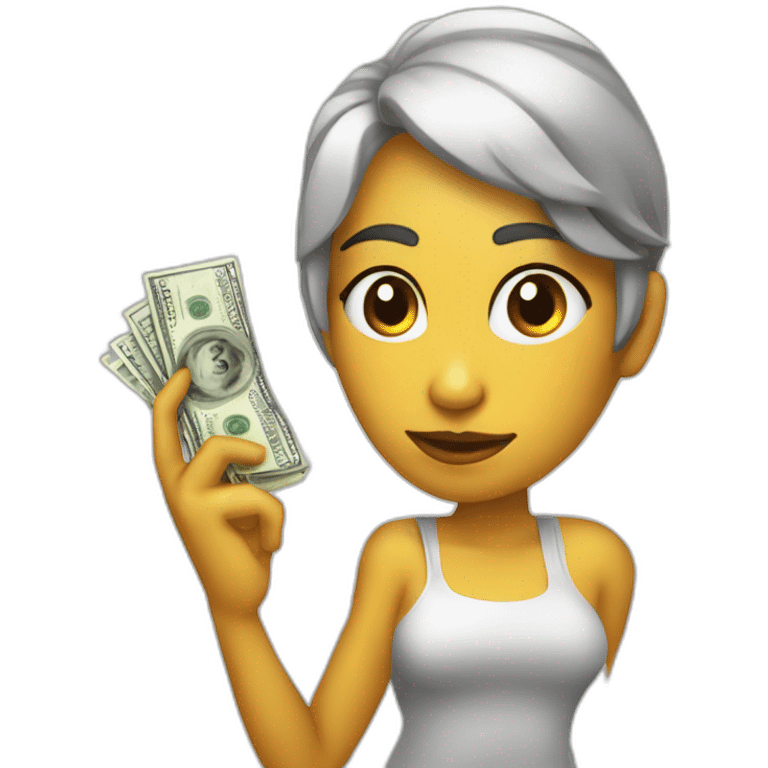 chica piel clara con un dolar en la mano emoji