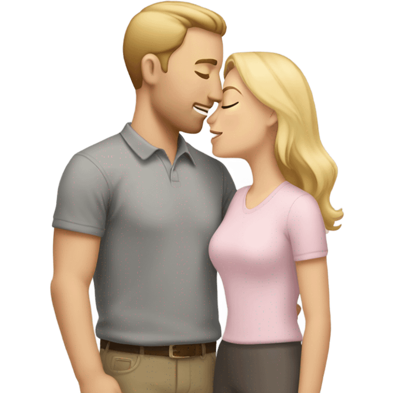 white woman with blonde hair and a light pink shirt kissing a white man with short brown hair wearing a grey shirt emoji