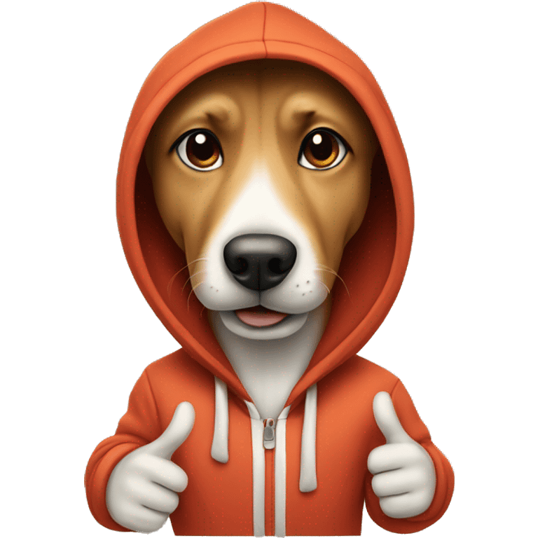 dog wearing a hoodie giving a thumbs up emoji