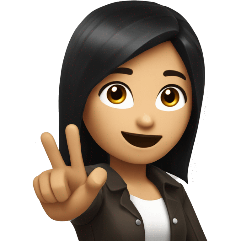 A dark-haired Roblox girl pointing to her right. Her face showing approval emoji