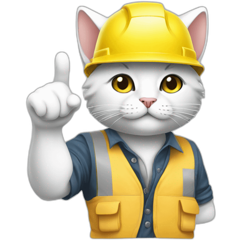 pointing with finger cat wearing yellow construction helmet manga style emoji