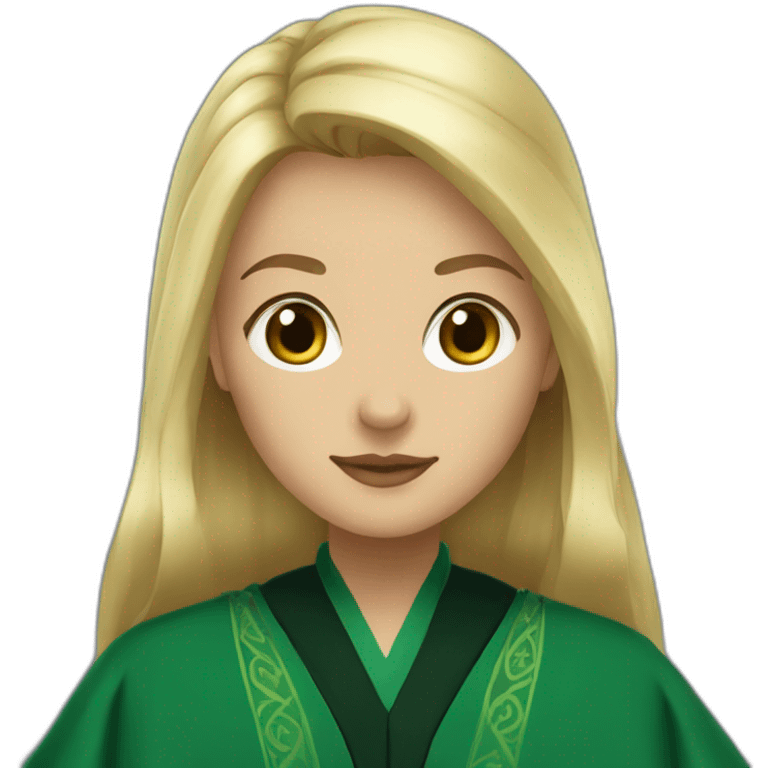 Blonde girl wearing Slytherin green robe emoji