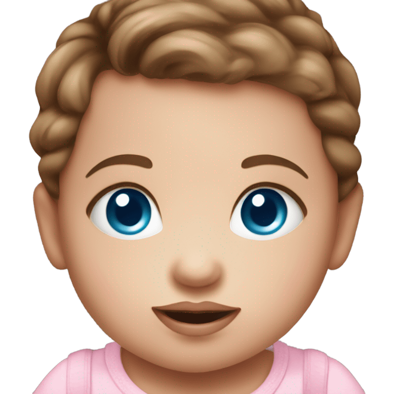 Adorable baby girl in pink cradle with brown hair and blue eyes and a pink pacifier emoji