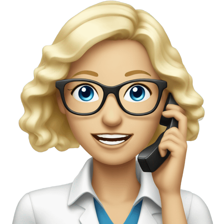  Elegant real blonde lady with glasses happy blue eyes talking on a phone  emoji