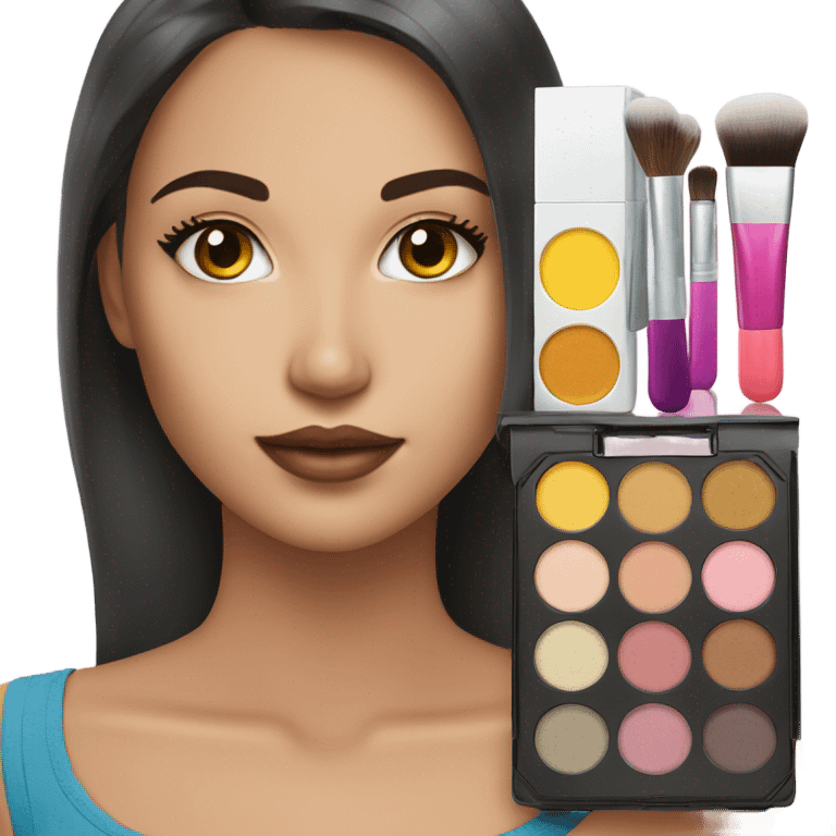 Makeup kit and white brunette girl emoji