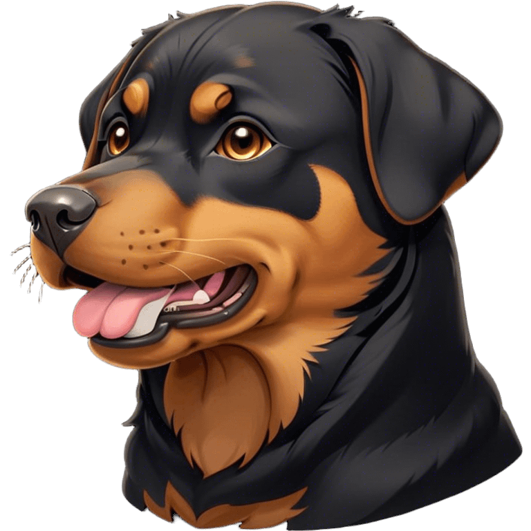 Cinematic Cute Yawning Rottweiler Portrait Emoji, Head tilted slightly with a dramatic, wide-open yawn, showcasing a sleek black coat with prominent tan markings, floppy ears slightly drooping, round brown eyes barely open in drowsy contentment, Simplified yet irresistibly adorable features, highly detailed, glowing with a soft, cozy glow, high shine, relaxed yet expressive, stylized with a touch of whimsy, bright and endearing, soft glowing outline, capturing the essence of a sleepy yet affectionate guardian, so drowsy it feels like it could stretch out of the screen and curl up for a nap! emoji