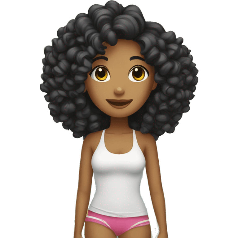 Curly girl on vacation with black long hair emoji