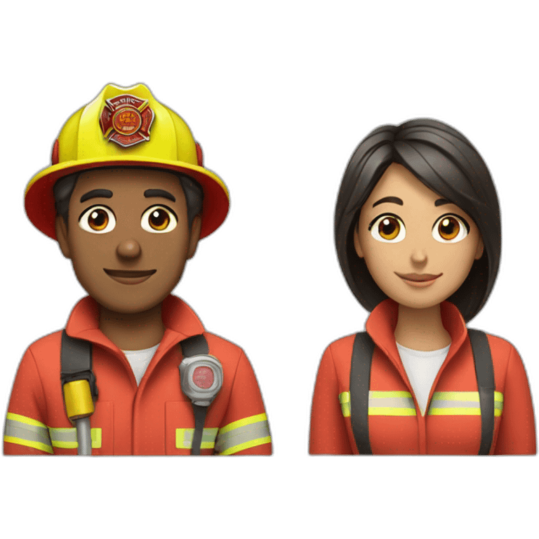 A firefighter and a woman with a headband emoji