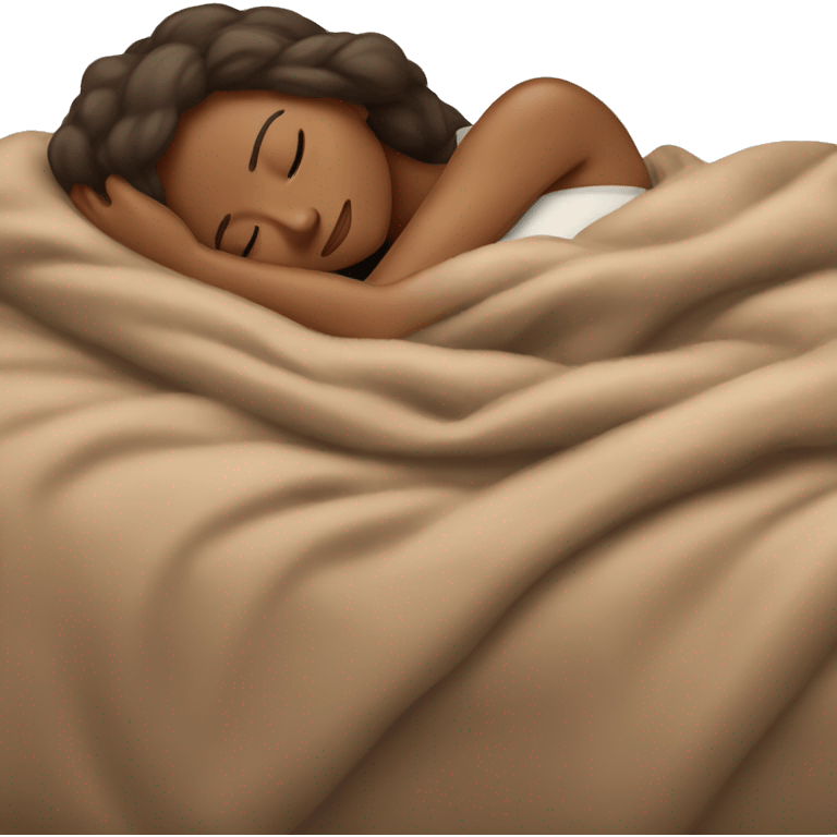 Woman sleeping from her side in a brown cozy blancket emoji