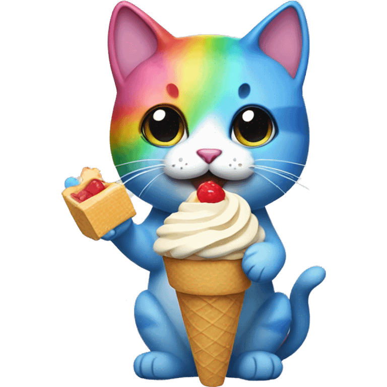 Rainbow cat holding icecream emoji