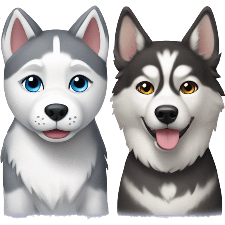 Husky dog next to tabby cat emoji