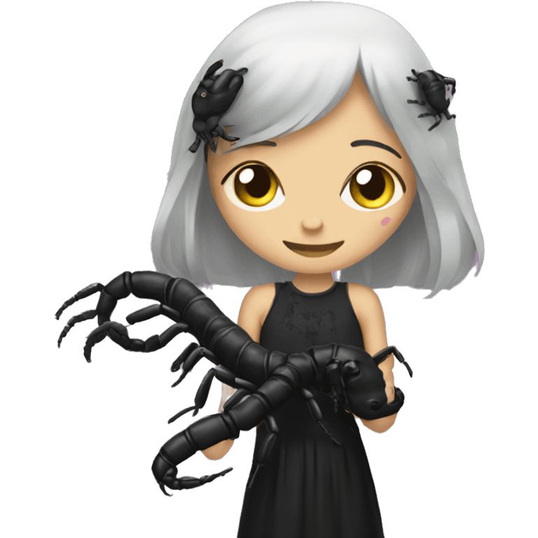 Goth girl holding a centipede  emoji