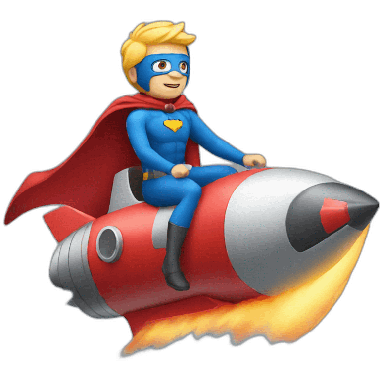 person dressed with a superhero cape riding on a rocket emoji