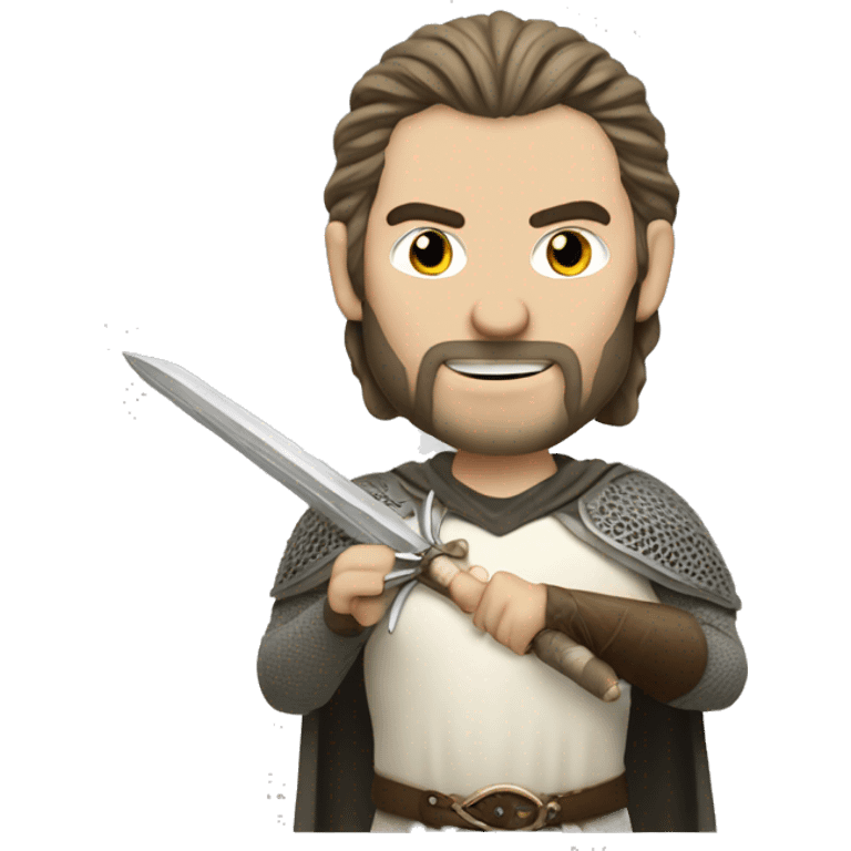 lord of the rings, white man with footballer hair cut and a sword emoji